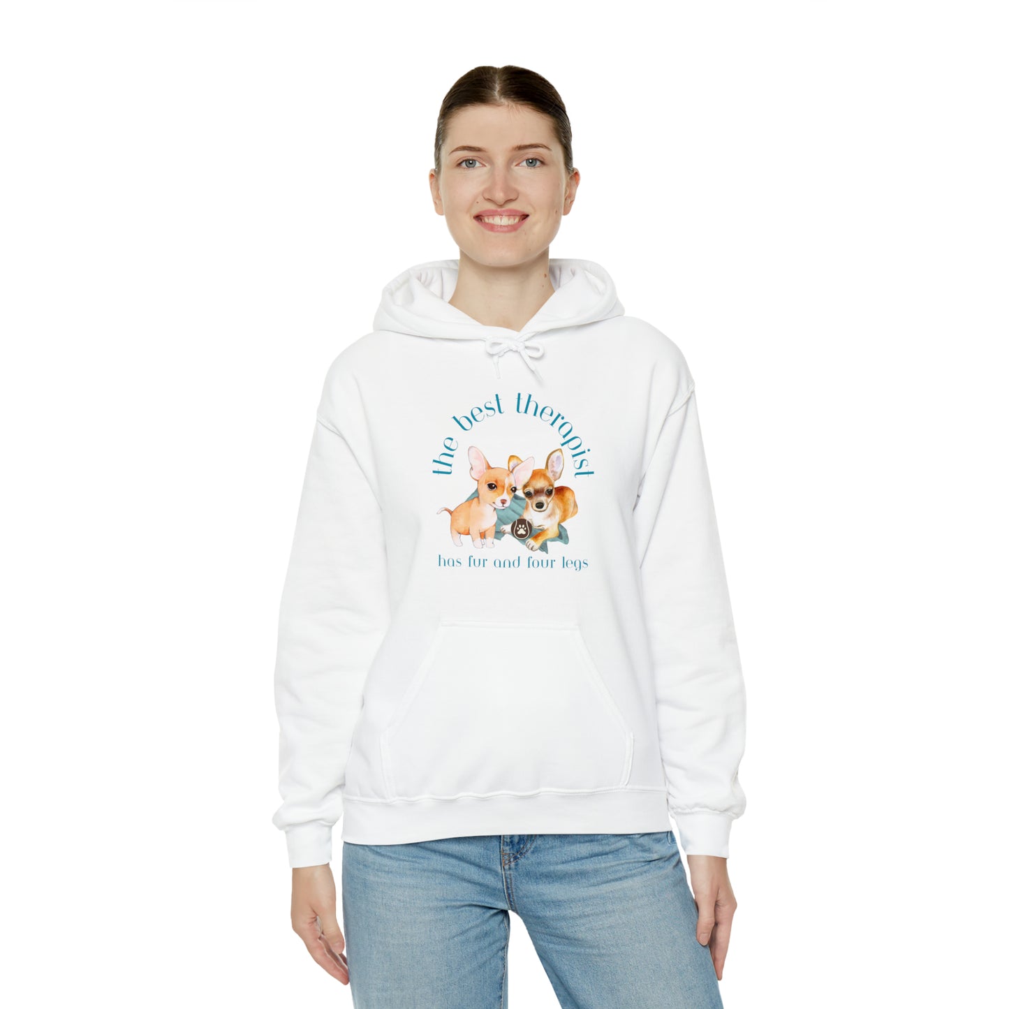 The Best Therapist Has Fur and Four Legs, Chihuahua Apparel Unisex Heavy Blend™ Hooded Sweatshirt