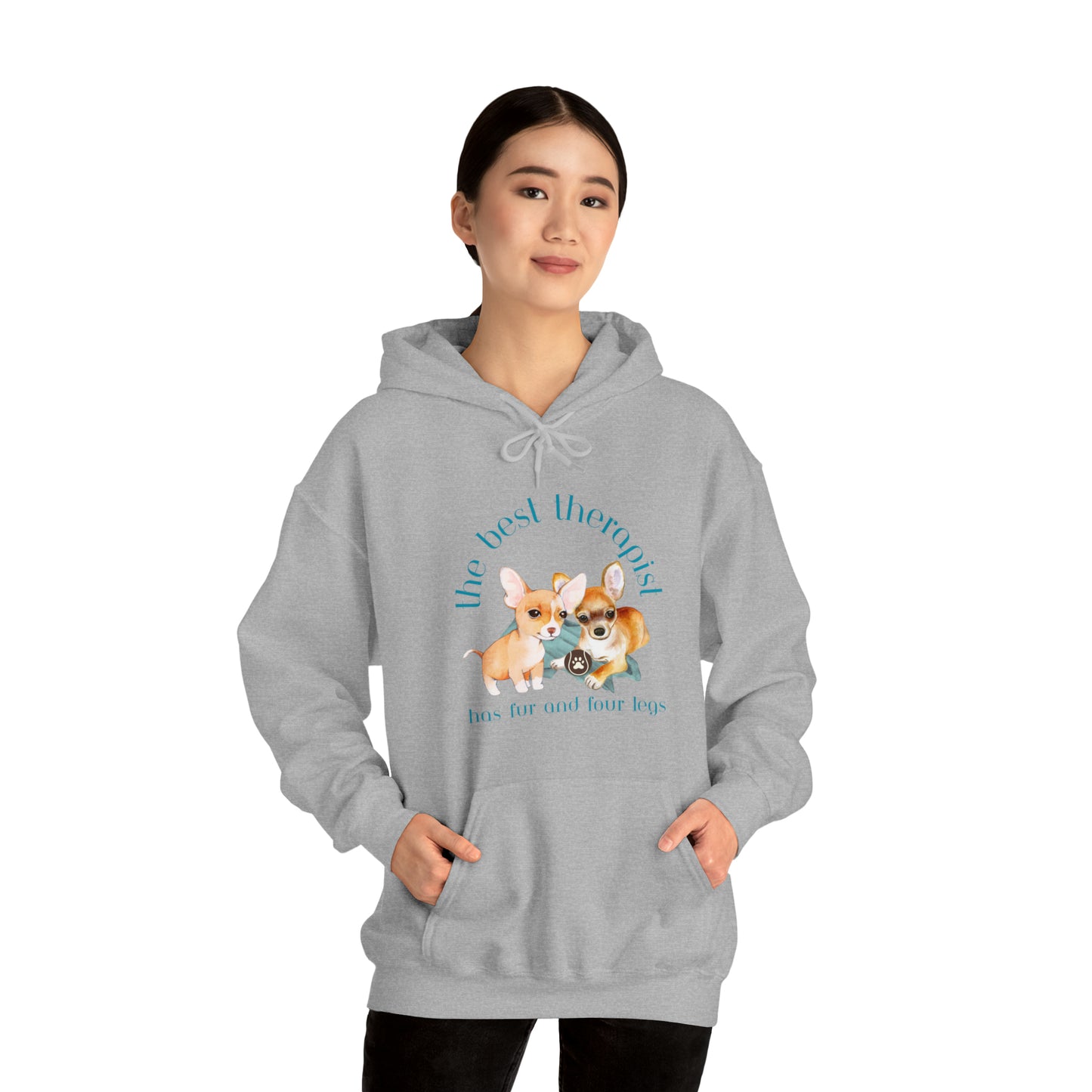The Best Therapist Has Fur and Four Legs, Chihuahua Apparel Unisex Heavy Blend™ Hooded Sweatshirt