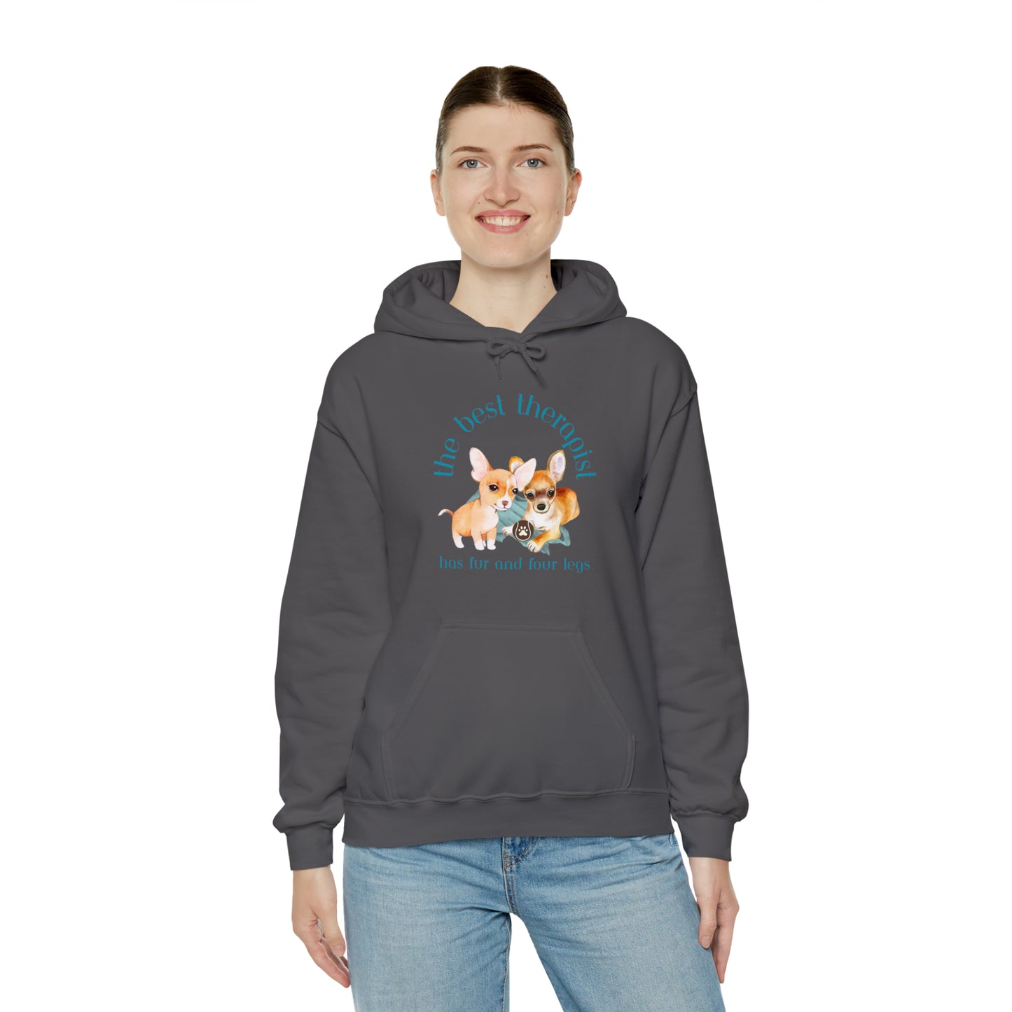 The Best Therapist Has Fur and Four Legs, Chihuahua Apparel Unisex Heavy Blend™ Hooded Sweatshirt