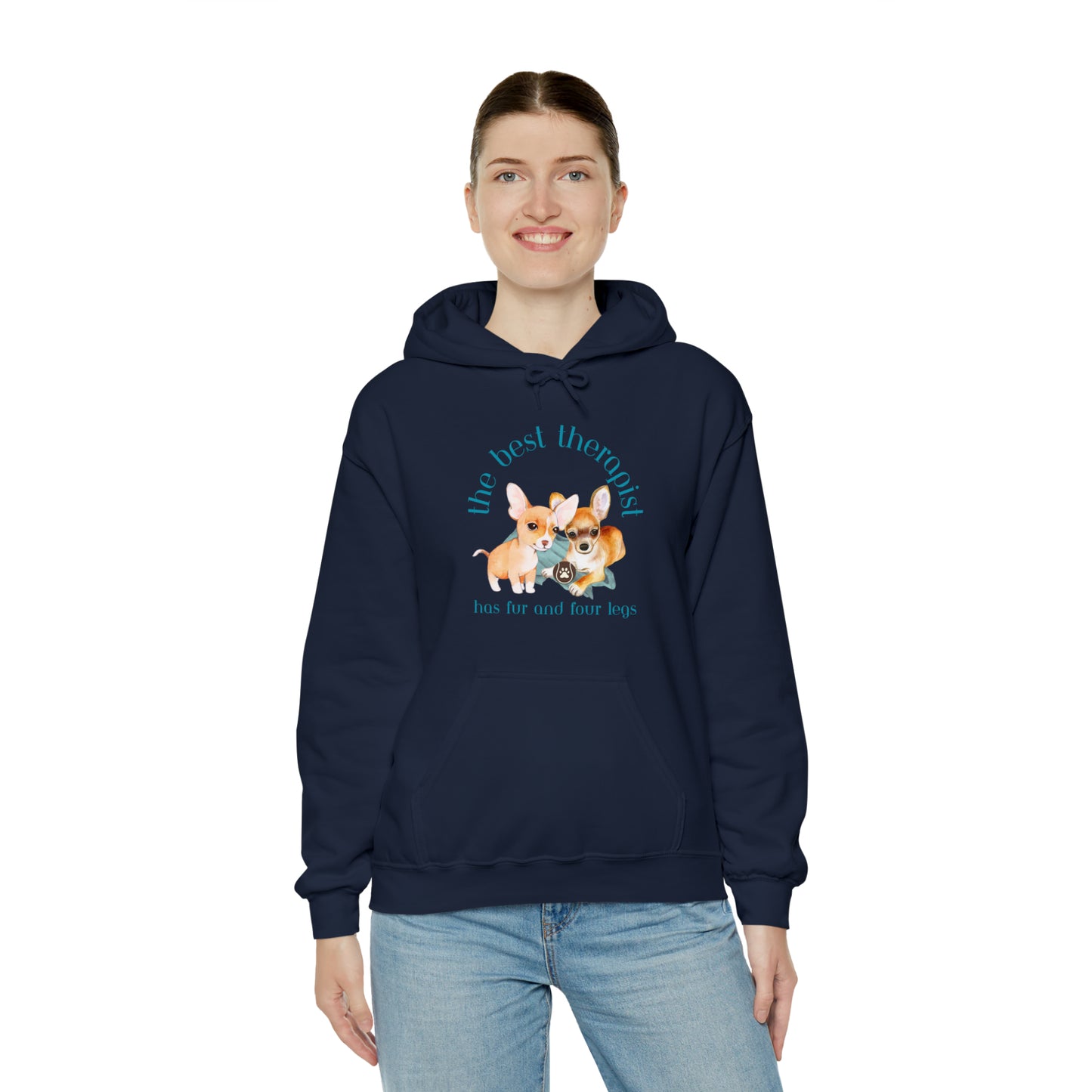 The Best Therapist Has Fur and Four Legs, Chihuahua Apparel Unisex Heavy Blend™ Hooded Sweatshirt