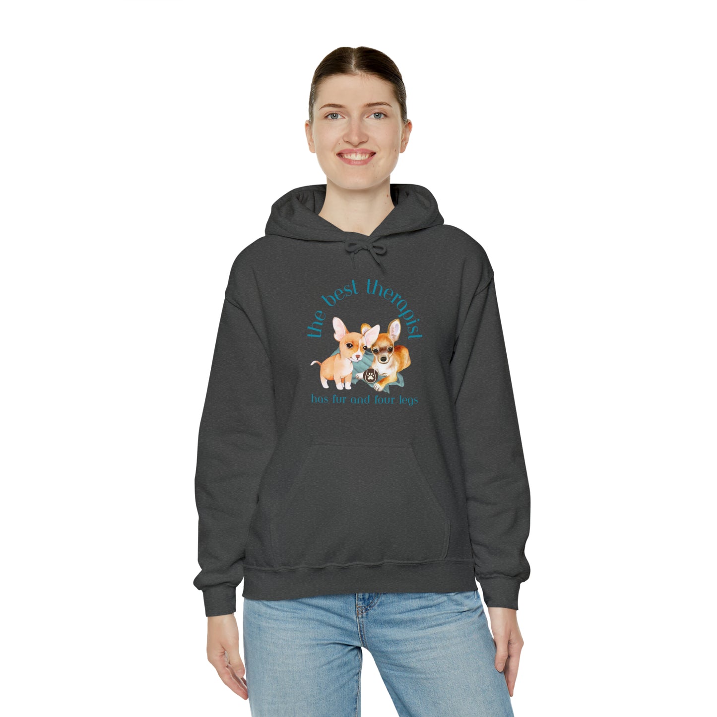 The Best Therapist Has Fur and Four Legs, Chihuahua Apparel Unisex Heavy Blend™ Hooded Sweatshirt