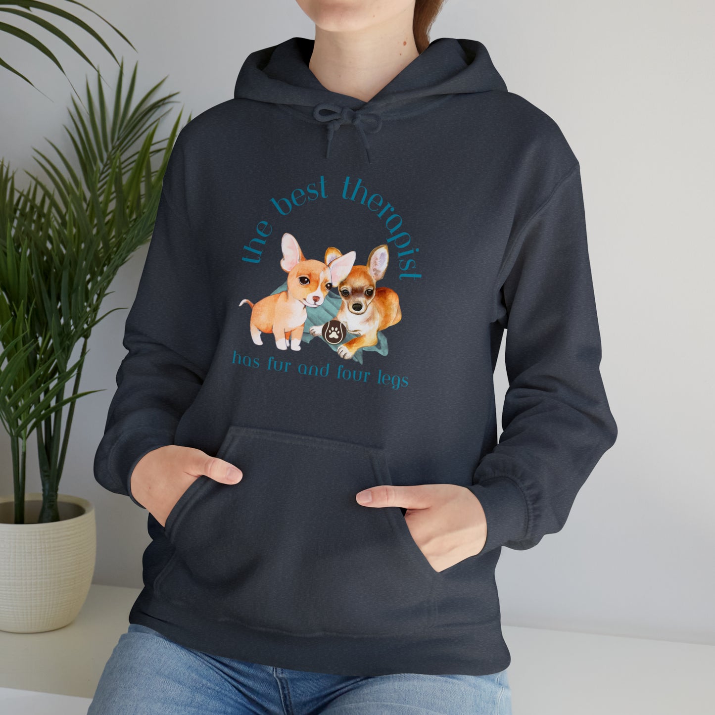 The Best Therapist Has Fur and Four Legs, Chihuahua Apparel Unisex Heavy Blend™ Hooded Sweatshirt