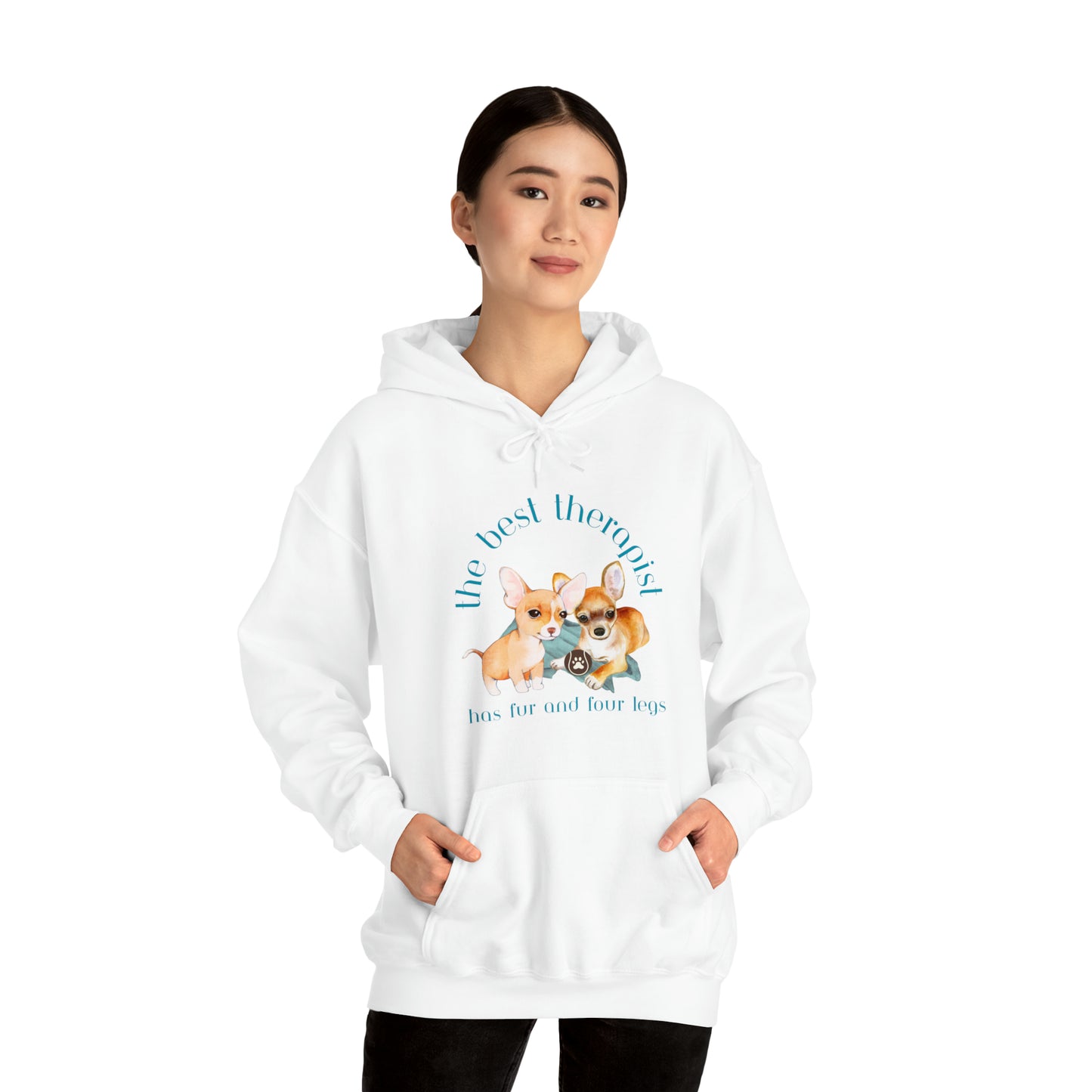 The Best Therapist Has Fur and Four Legs, Chihuahua Apparel Unisex Heavy Blend™ Hooded Sweatshirt