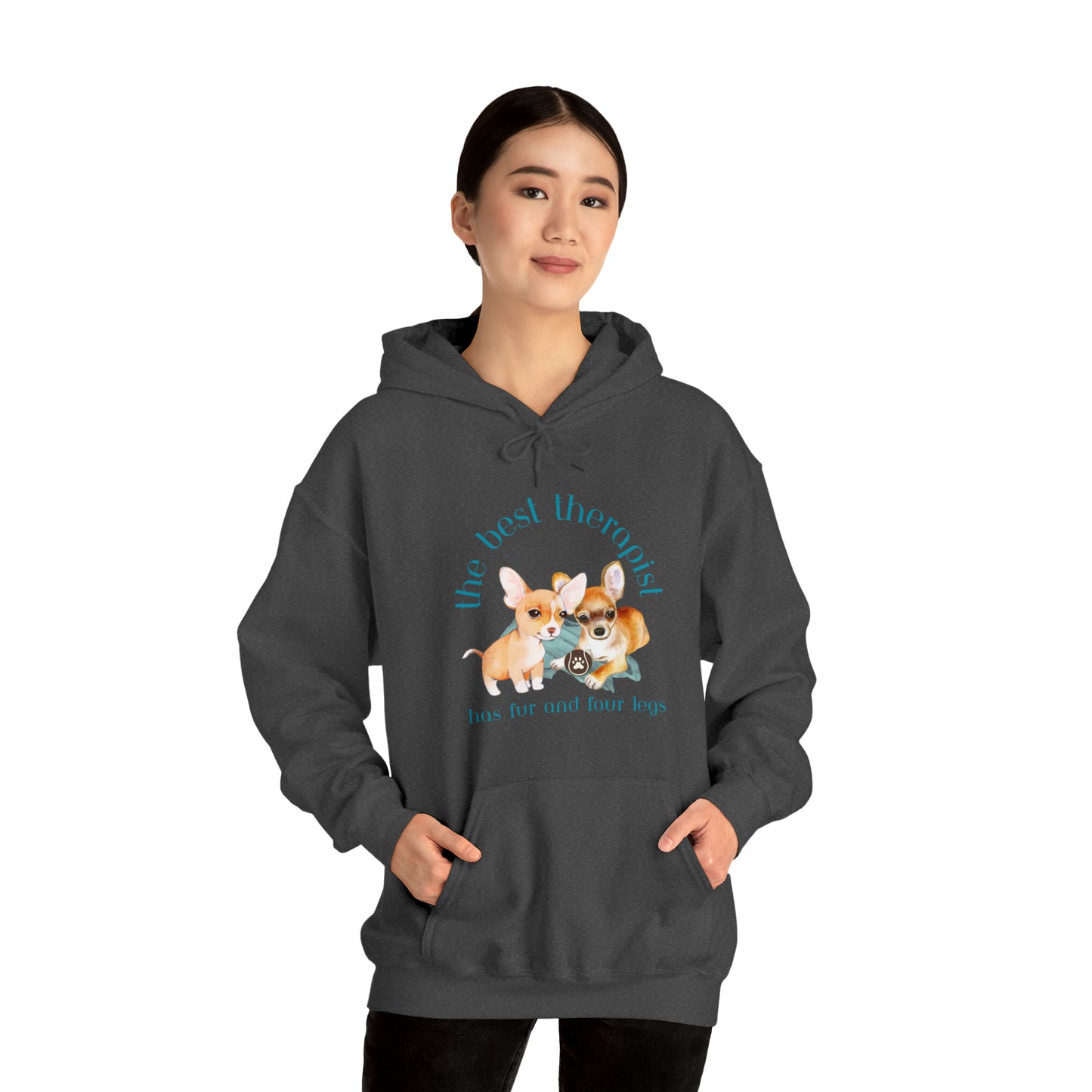 The Best Therapist Has Fur and Four Legs, Chihuahua Apparel Unisex Heavy Blend™ Hooded Sweatshirt
