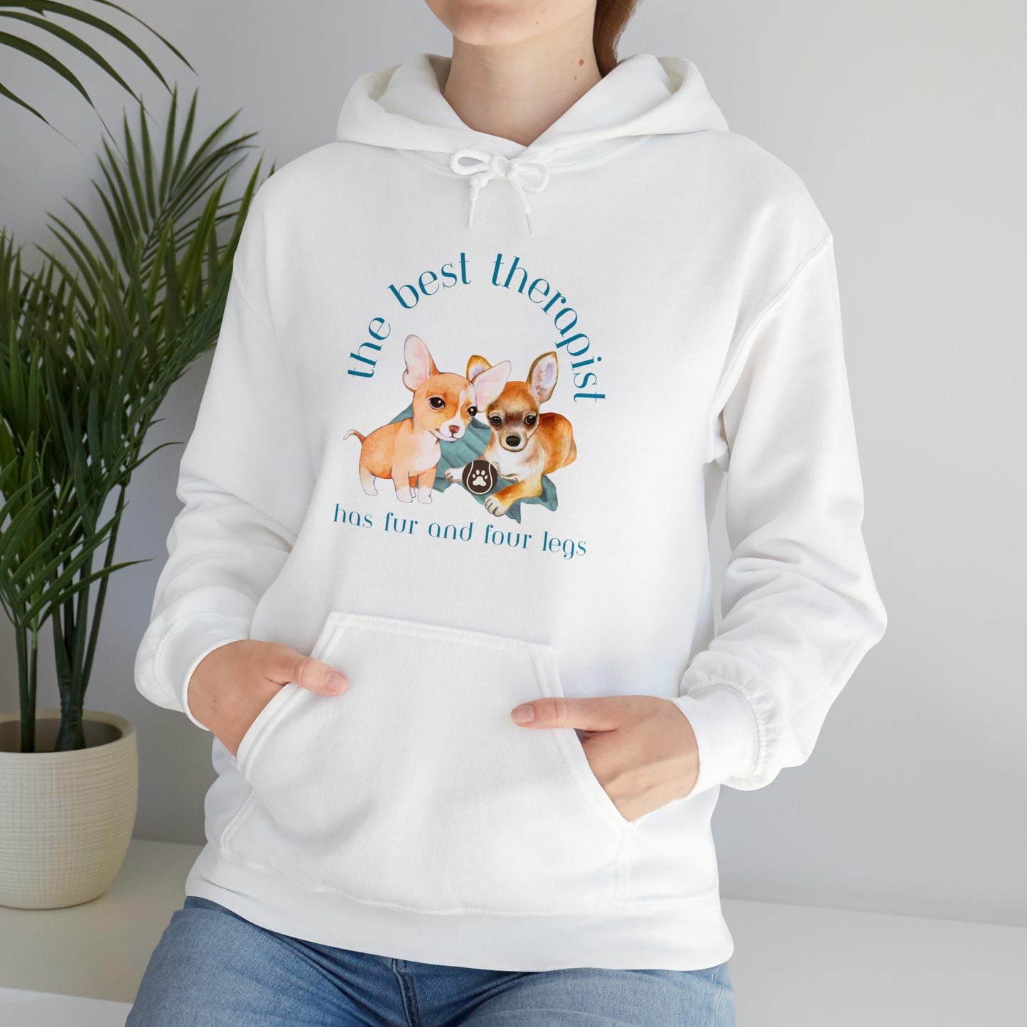 The Best Therapist Has Fur and Four Legs, Chihuahua Apparel Unisex Heavy Blend™ Hooded Sweatshirt