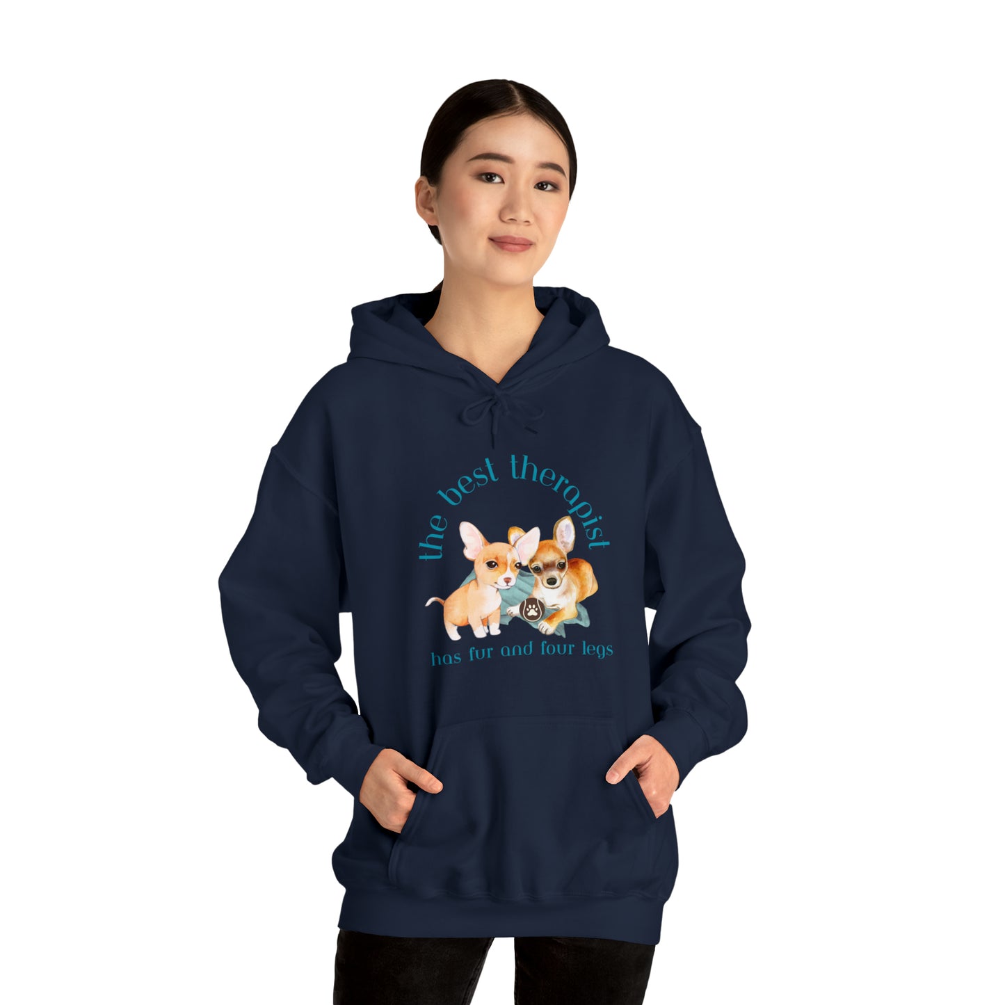 The Best Therapist Has Fur and Four Legs, Chihuahua Apparel Unisex Heavy Blend™ Hooded Sweatshirt