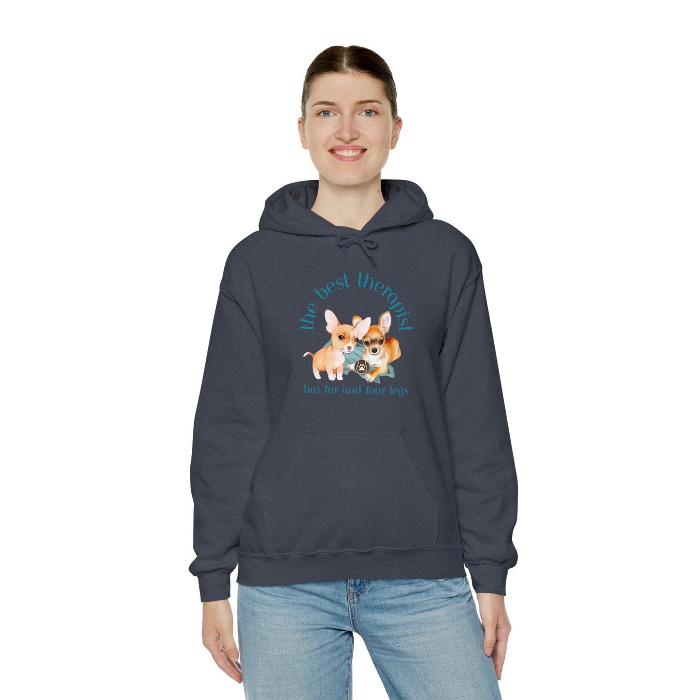 The Best Therapist Has Fur and Four Legs, Chihuahua Apparel Unisex Heavy Blend™ Hooded Sweatshirt