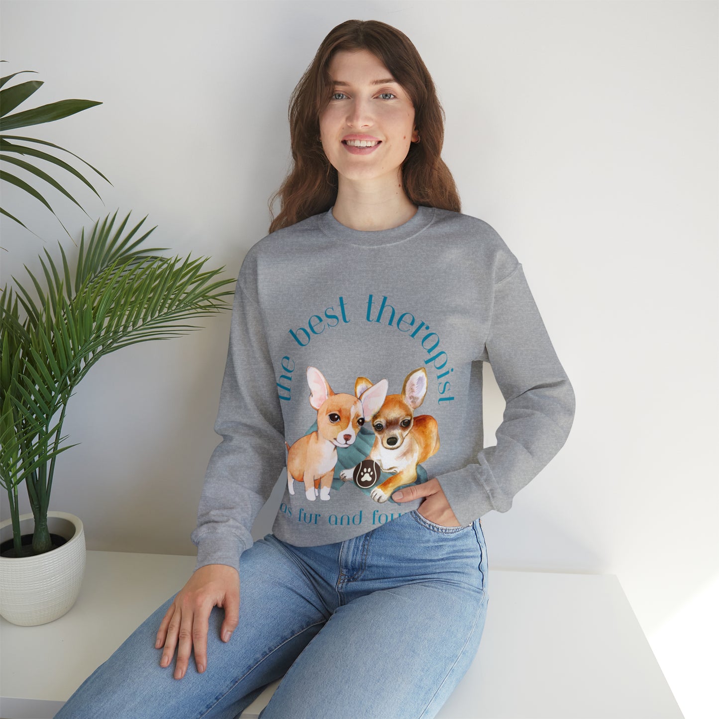 The Best Therapist Has Fur and Four Legs, Chihuahua Apparel Unisex Heavy Blend™ Crewneck Sweatshirt