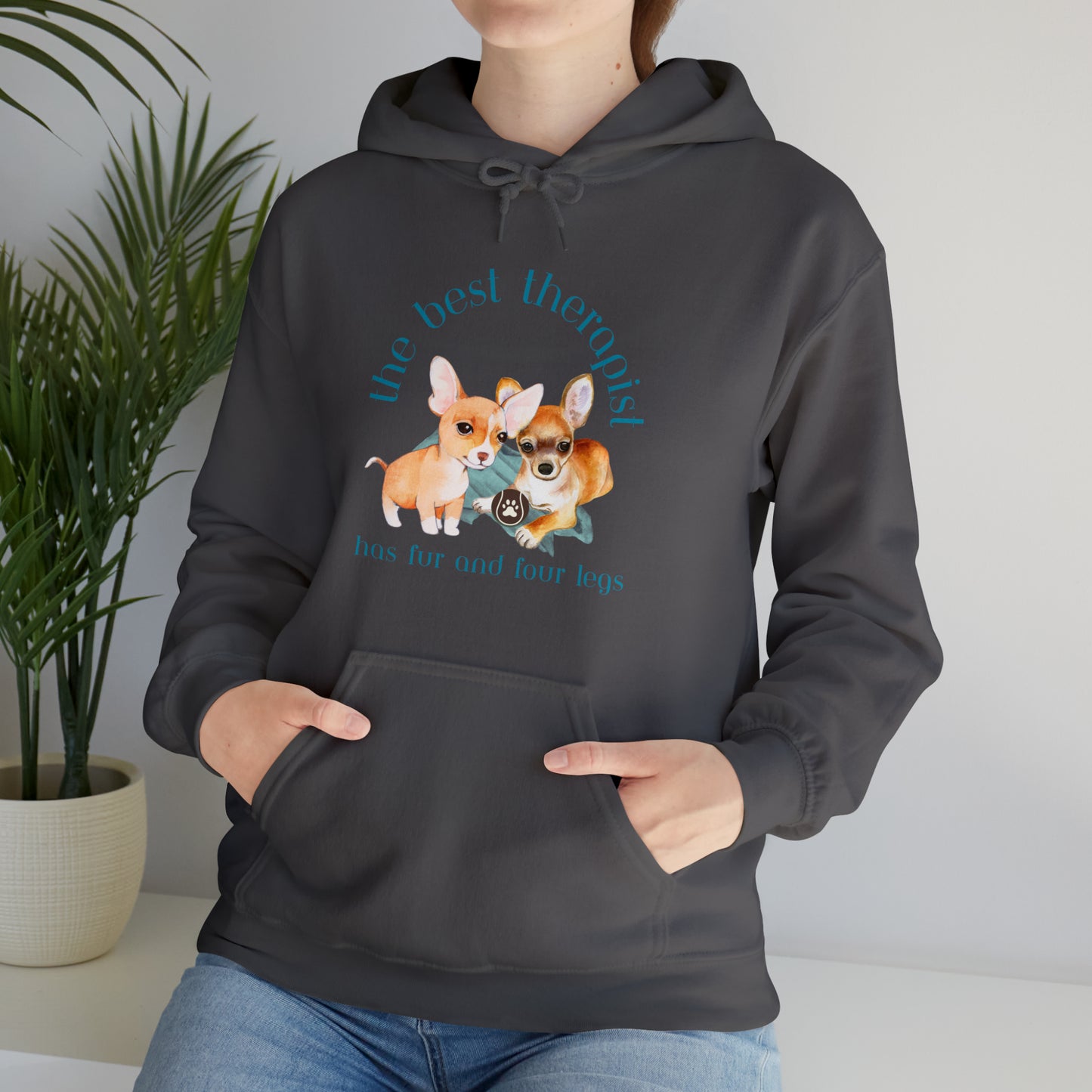 The Best Therapist Has Fur and Four Legs, Chihuahua Apparel Unisex Heavy Blend™ Hooded Sweatshirt
