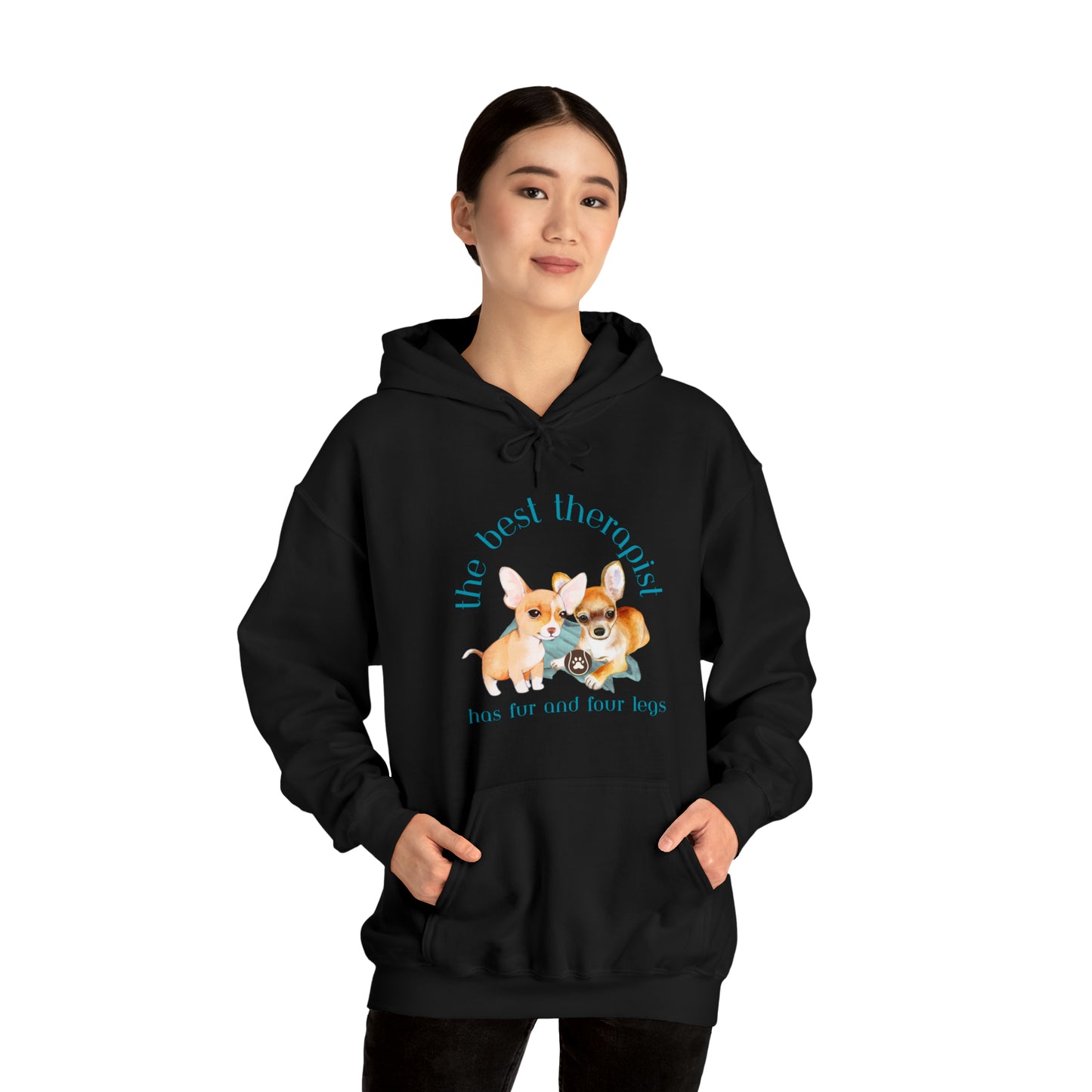 The Best Therapist Has Fur and Four Legs, Chihuahua Apparel Unisex Heavy Blend™ Hooded Sweatshirt