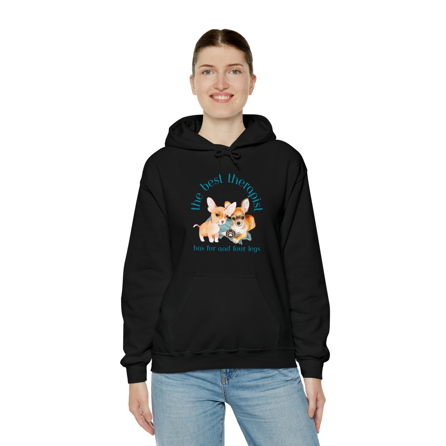 The Best Therapist Has Fur and Four Legs, Chihuahua Apparel Unisex Heavy Blend™ Hooded Sweatshirt