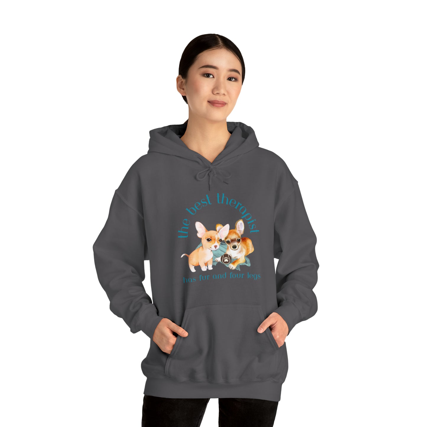 The Best Therapist Has Fur and Four Legs, Chihuahua Apparel Unisex Heavy Blend™ Hooded Sweatshirt